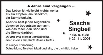 Todesanzeige von Sascha Singbeil von HNA