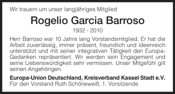 Todesanzeige von Rogelio Garcia Barroso von HNA