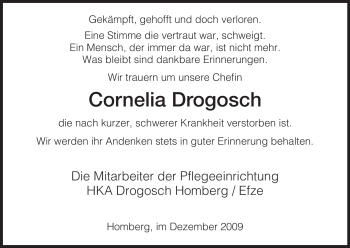 Todesanzeige von Cornelia Drogosch von HNA
