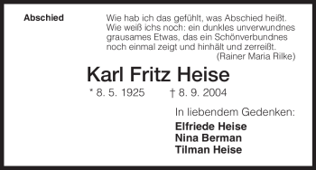 Todesanzeige von Karl Fritz Heise von HNA