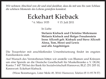 Todesanzeige von Eckehart Kieback von HNA