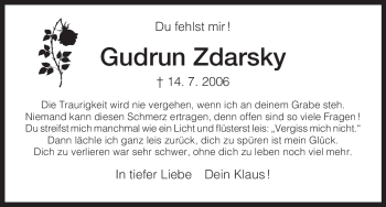 Todesanzeige von Gudrun Zdarsky von HNA