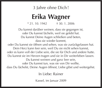 Todesanzeige von Erika Wagner von HNA