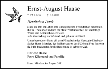 Todesanzeige von Ernst-August Haase von HNA