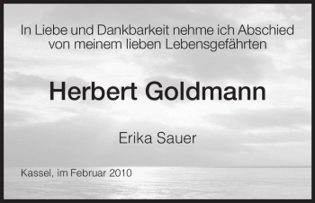 Todesanzeige von Herbert Goldmann von HNA