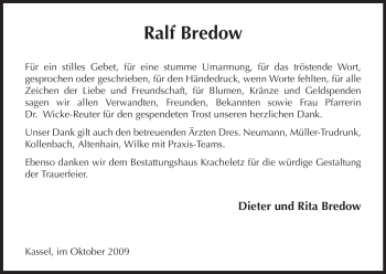 Todesanzeige von Ralf Bredow von HNA