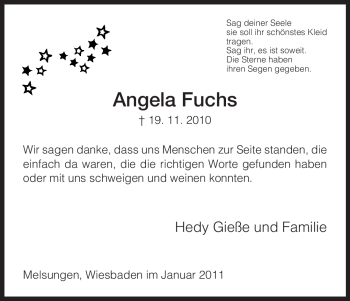 Todesanzeige von Angela Fuchs von HNA