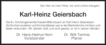 Todesanzeige von Karl-Heinz Geiersbach von HNA