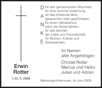 Todesanzeige von Erwin Rotter von HNA