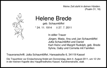 Todesanzeige von Helene Brede von HNA