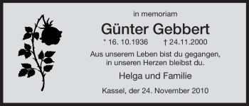 Todesanzeige von Günter Gebbert von HNA