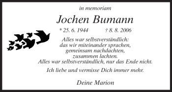 Todesanzeige von Jochen Bumann von HNA