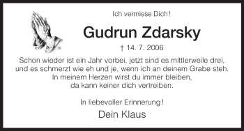 Todesanzeige von Gudrun Zdarsky von HNA