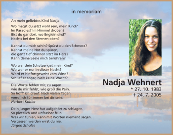 Todesanzeige von Nadja Wehnert von HNA