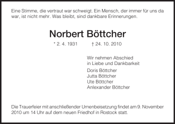 Todesanzeige von Norbert Böttcher von HNA