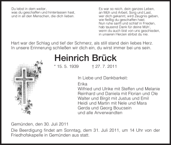 Todesanzeige von Heinrich Brück von HNA