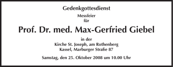 Todesanzeige von Max-Gerfried Giebel von HNA