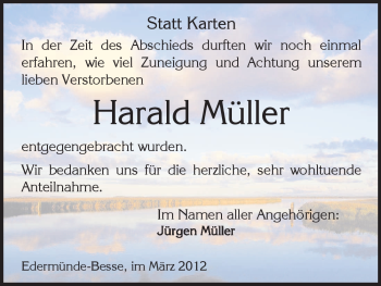 Todesanzeige von Harald Müller von HNA