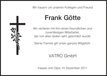 Todesanzeige von Frank Götte von HNA