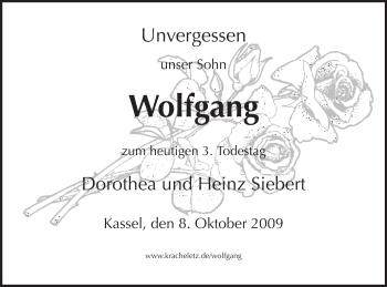 Todesanzeige von Wolfgang Siebert von HNA