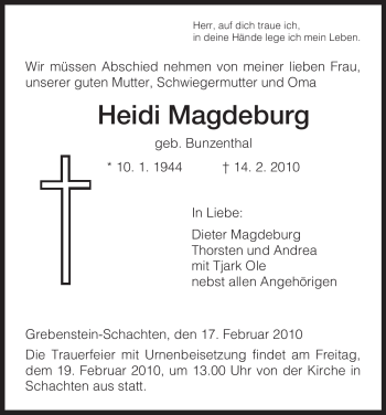 Todesanzeige von Heidi Magdeburg von HNA