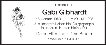 Todesanzeige von Gabi Gibhardt von HNA