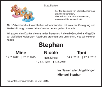 Todesanzeige von Gedenken Stephan von HNA