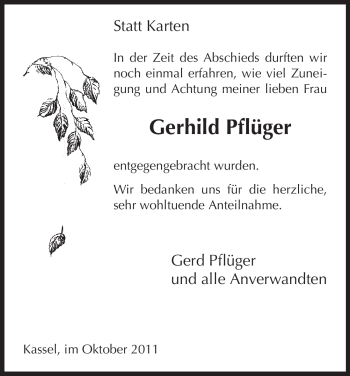 Todesanzeige von Gerhild Pflüger von HNA