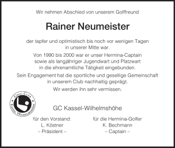 Todesanzeige von Rainer Neumeister von HNA