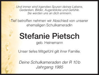 Todesanzeige von Stefanie Pietsch von HNA