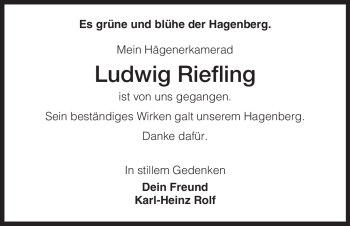 Todesanzeige von Ludwig Riefling von HNA