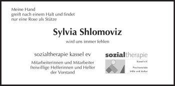 Todesanzeige von Sylvia Shlomoviz von HNA