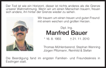 Todesanzeige von Manfred Bauer von HNA