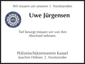 Todesanzeige von Uwe Jürgensen von HNA