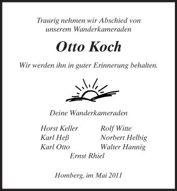 Todesanzeige von Otto Koch von HNA