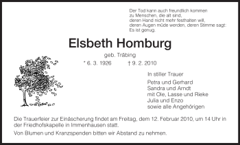 Todesanzeige von Elsbeth Homburg von HNA