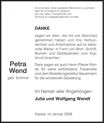 Todesanzeige von Petra Wend von HNA