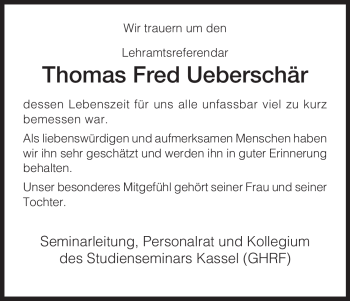 Todesanzeige von Thomas Fred Ueberschär von HNA