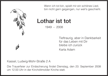 Todesanzeige von Lothar Unbekannt von HNA