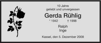 Todesanzeige von Gerda Rühlig von HNA