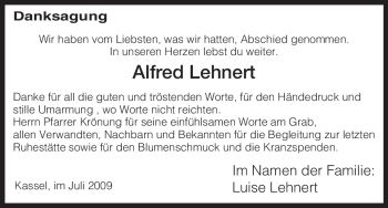 Todesanzeige von Alfred Lehnert von HNA