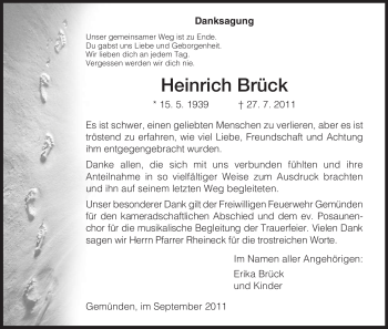 Todesanzeige von Heinrich Brück von HNA