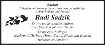 Todesanzeige von Rudi Sadzik von HNA