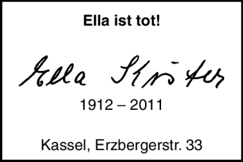 Todesanzeige von Ella Kister von HNA