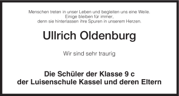 Todesanzeige von Ullrich Oldenburg von HNA