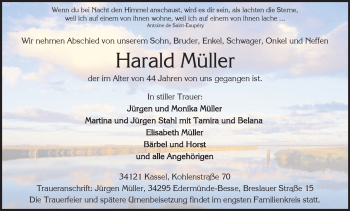 Todesanzeige von Harald Müller von HNA