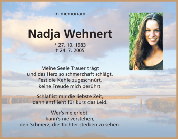 Todesanzeige von Nadja Wehnert von HNA