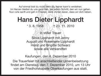 Todesanzeige von Hans Dieter Lipphardt von HNA