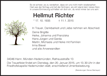 Todesanzeige von Hellmut Richter von HNA