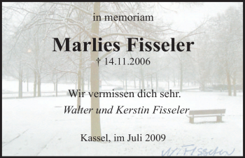 Todesanzeige von Marlies Fisseler von HNA